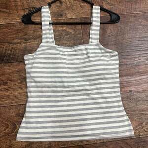 Pink Lily Grey and White Striped Square Neck Tank Top